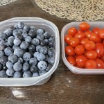 ブルーベリーとミニトマトを収穫する